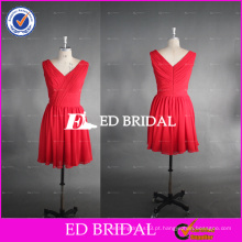 ED Bridal Real Photo V Neck A Line Chiffon Vestido vermelho curto da dama de honra